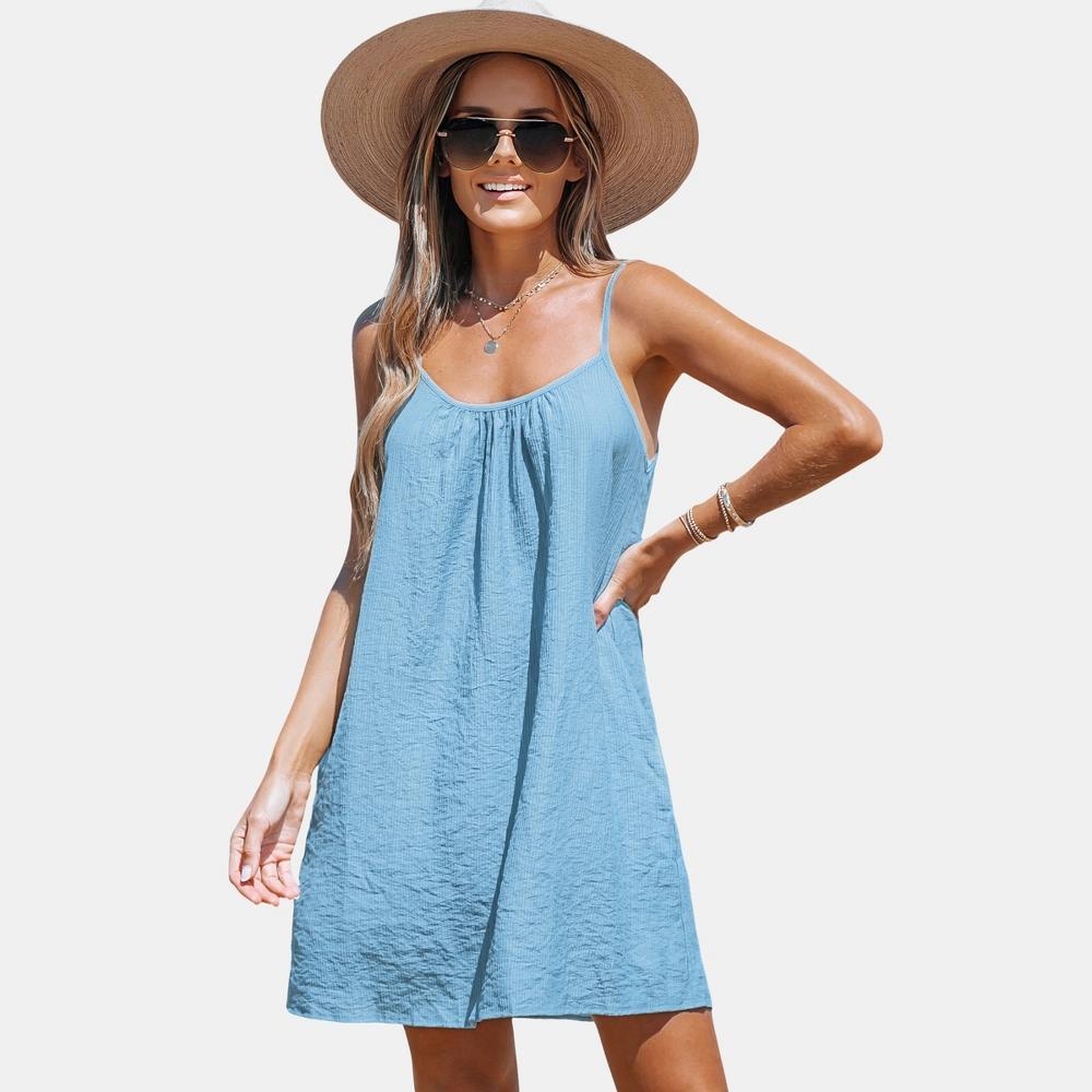 Women's Scoop Neck Sleeveless Cover-Up Dress - Cupshe-XL-Blue Product Image