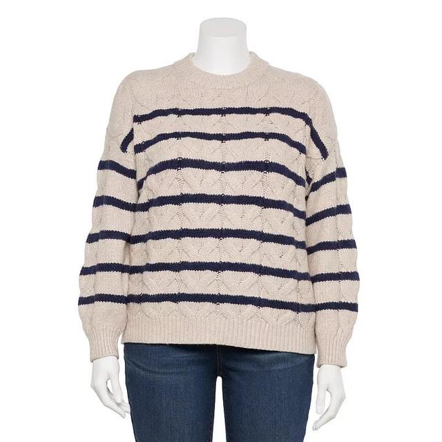 Plus Size LC Lauren Conrad Cable Knit Crewneck Sweater, Womens Product Image