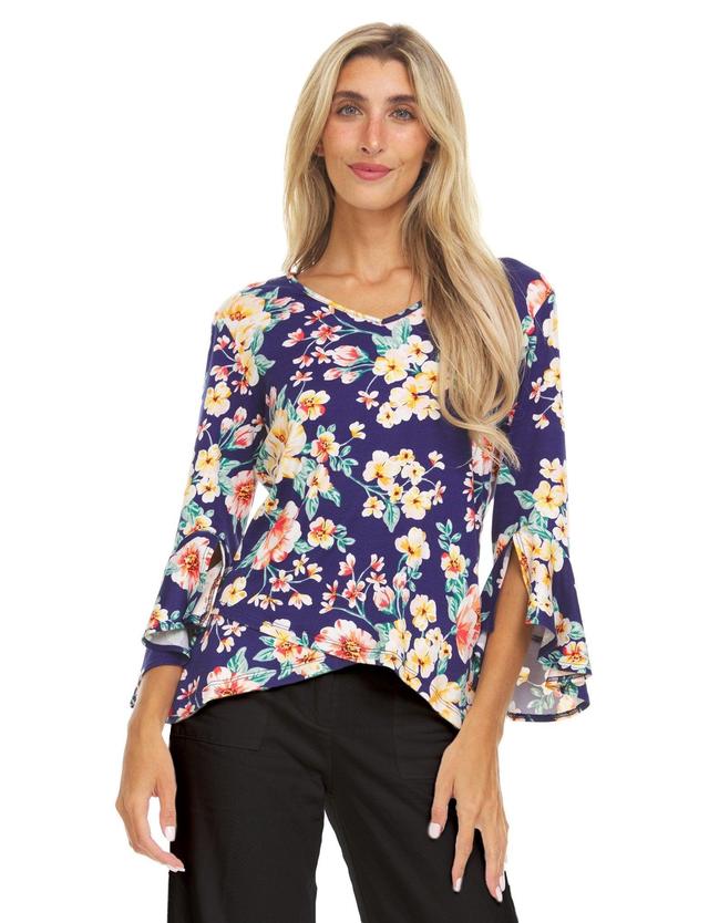 Printed V-neck Top With Flutter Sleeves And An Overlapping Hem Product Image