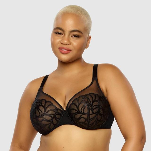 Paramour Womens Plus Size Lotus Embroidered Unlined Bra - Black 42H Product Image