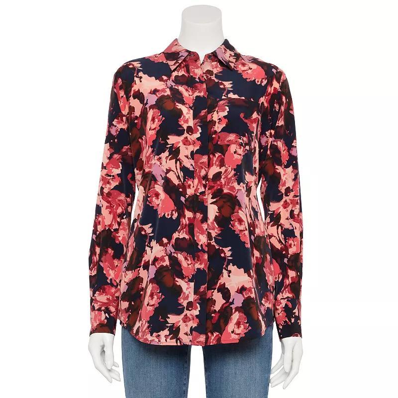 Petite Nine West Drapey Shirt, Womens Pink Abstract Flora Product Image