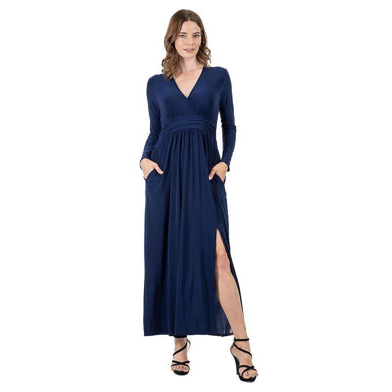 Womens 24Seven Comfort Apparel Long Sleeve V-Neck Side Slit Maxi Dress Product Image