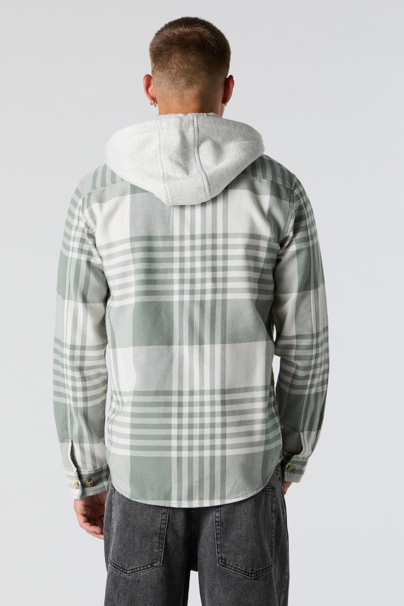 Plaid Hooded Flannel Long Sleeve Top Male Product Image