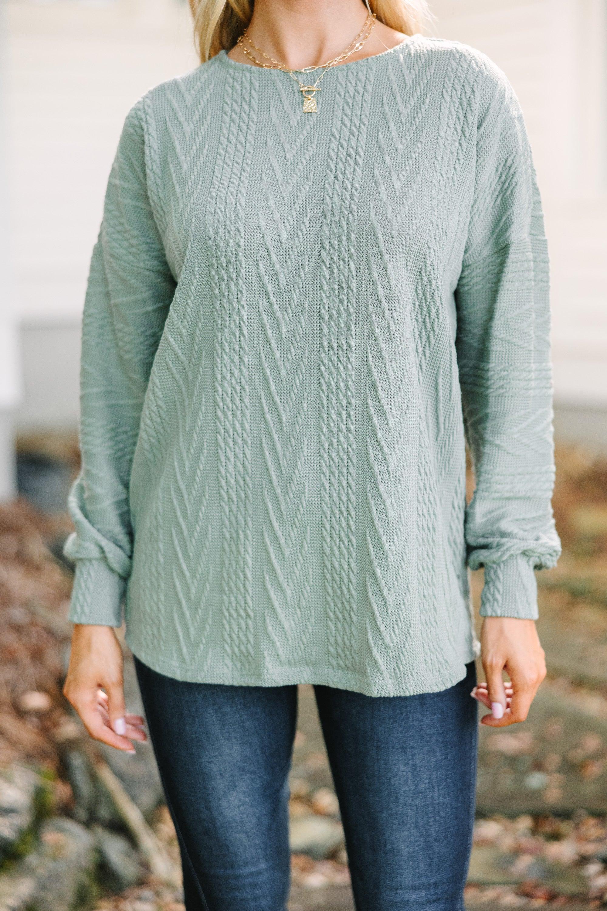 The Slouchy Olive Green Cable Knit Top Female Product Image