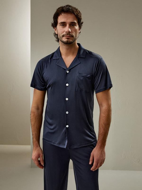 Short sleeves Men Silk Knit Pajama set Product Image