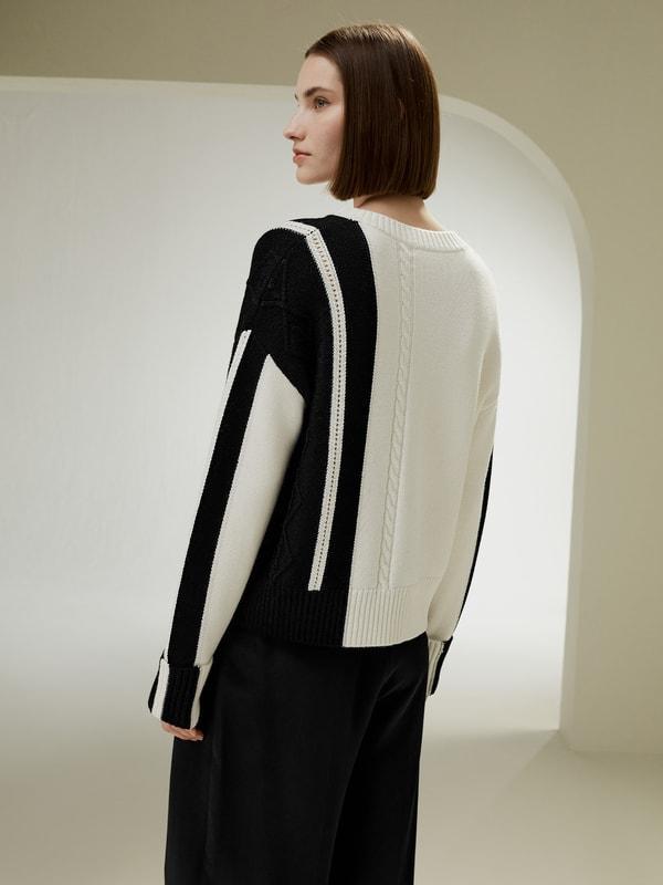 Bicolor Stripe Knit Wool Sweater Product Image