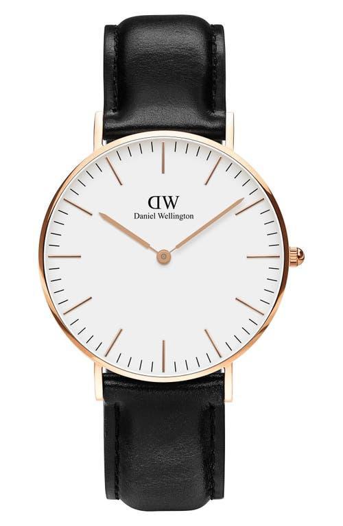 Daniel Wellington Unisex Classic Sheffield Black Leather Watch 36mm Product Image