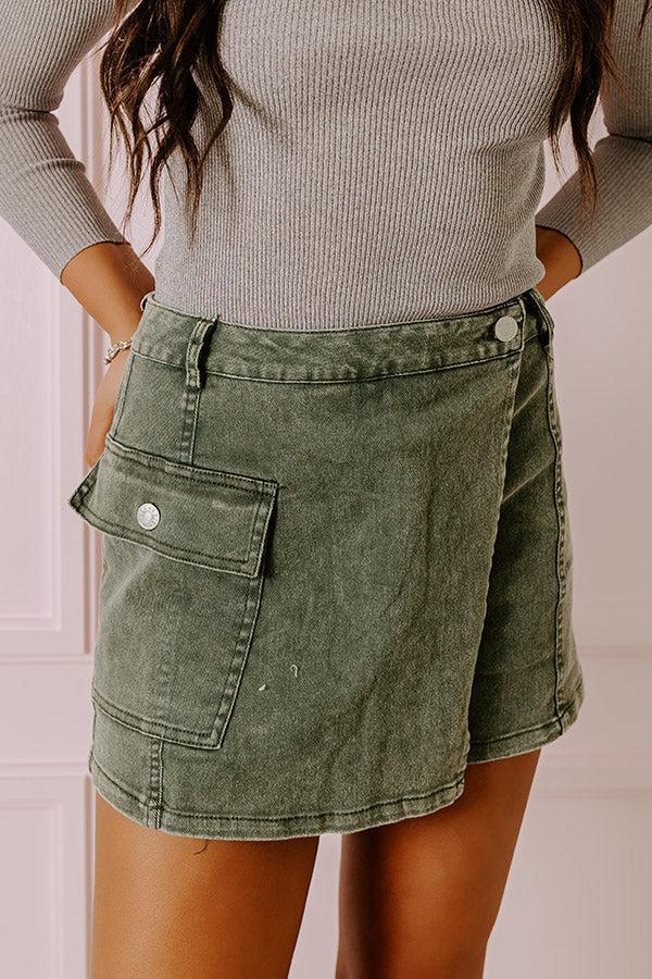 The Meena Denim Skort In Sage Product Image