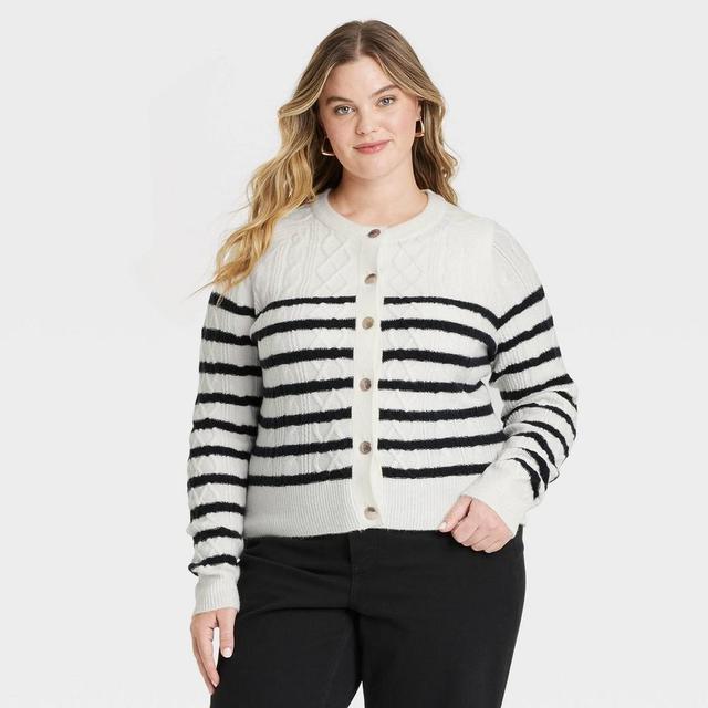 Womens Cashmere-Like Cable Stitch Cardigan - Universal Thread Navy/White Striped 2X Product Image