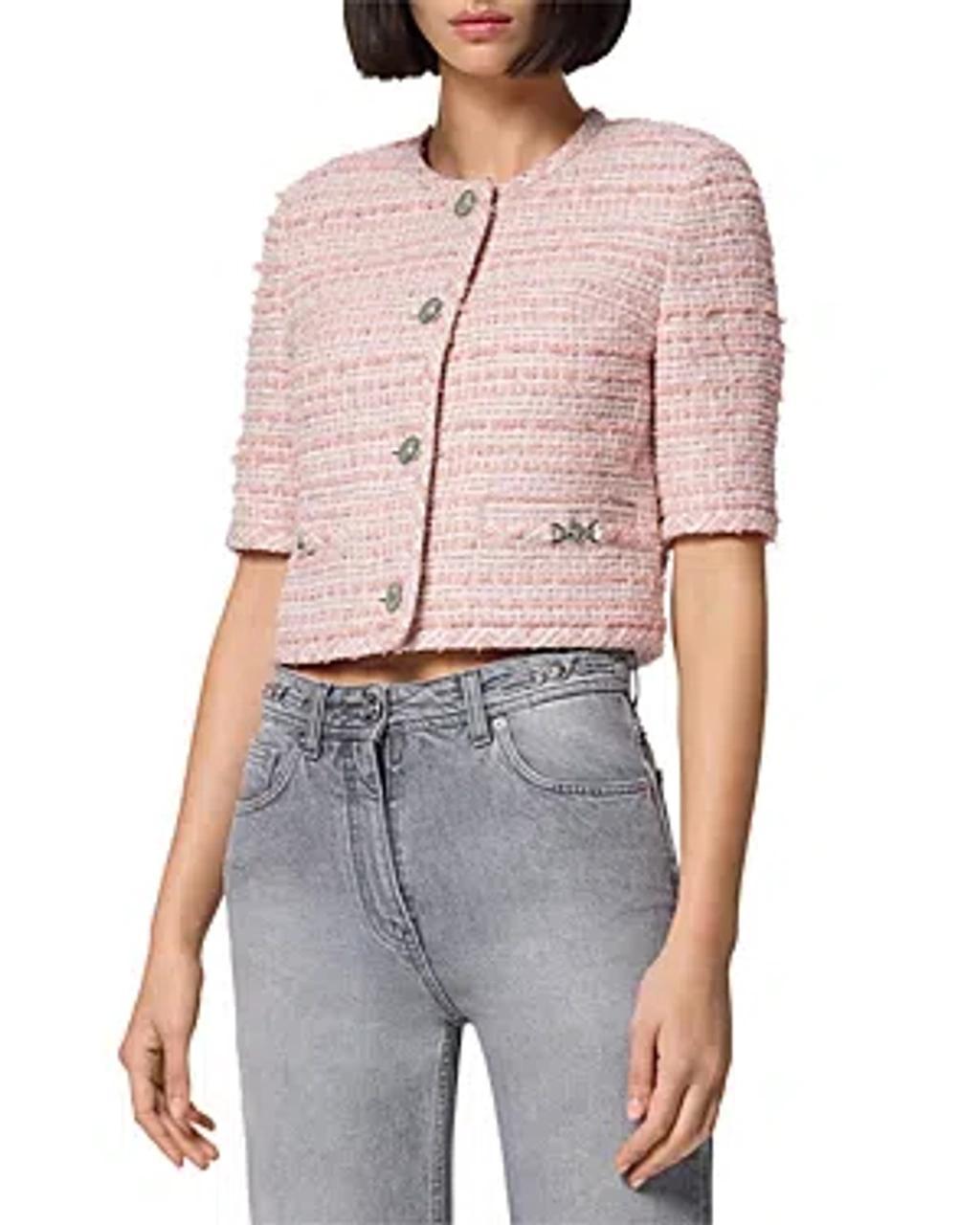 VERSACE Short-sleeve Single-breasted Mix Tweed Informal Jacket In Pink Product Image