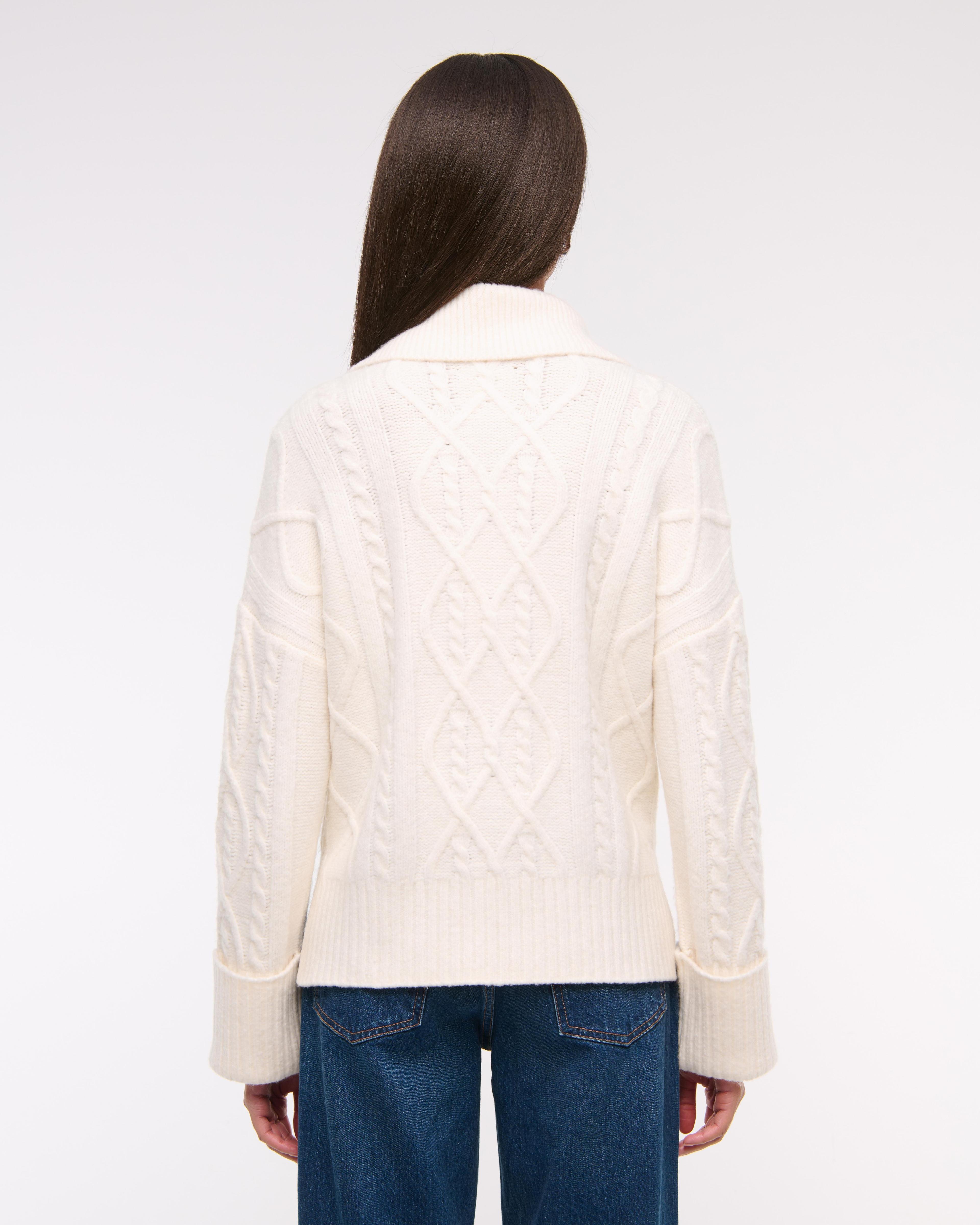 Cable-Knit Collared Cardigan Product Image