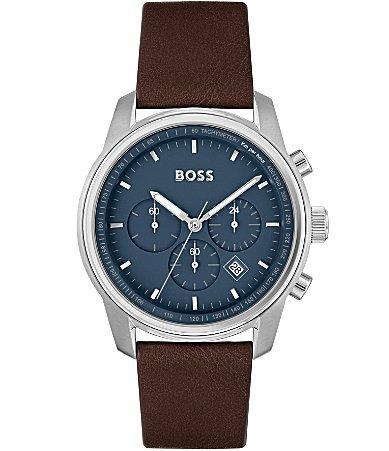 Hugo Boss Mens Tace Quartz Chronograph Brown Leather Strap Watch Product Image