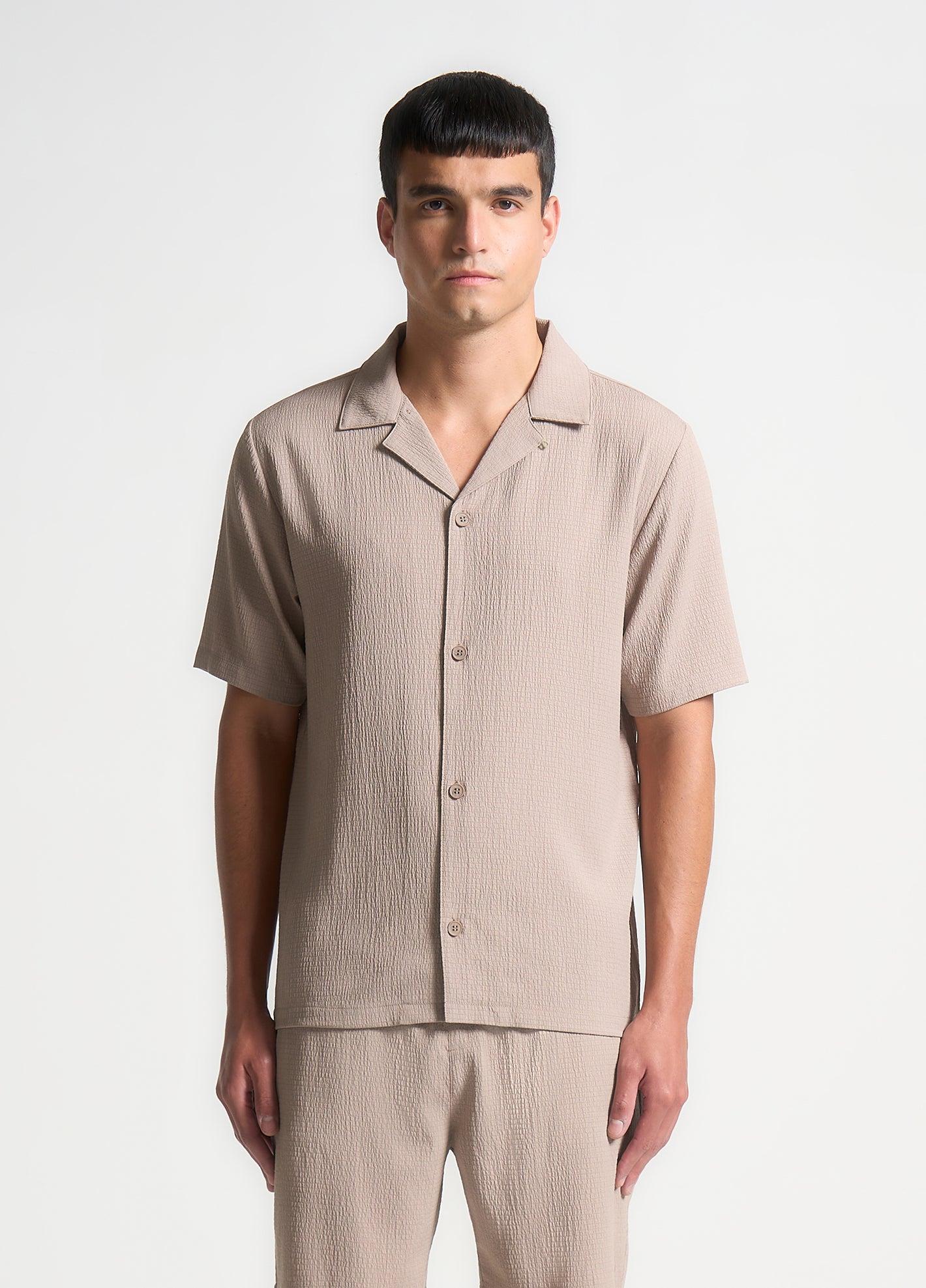 Seersucker Revere Shirt - Taupe Male Product Image