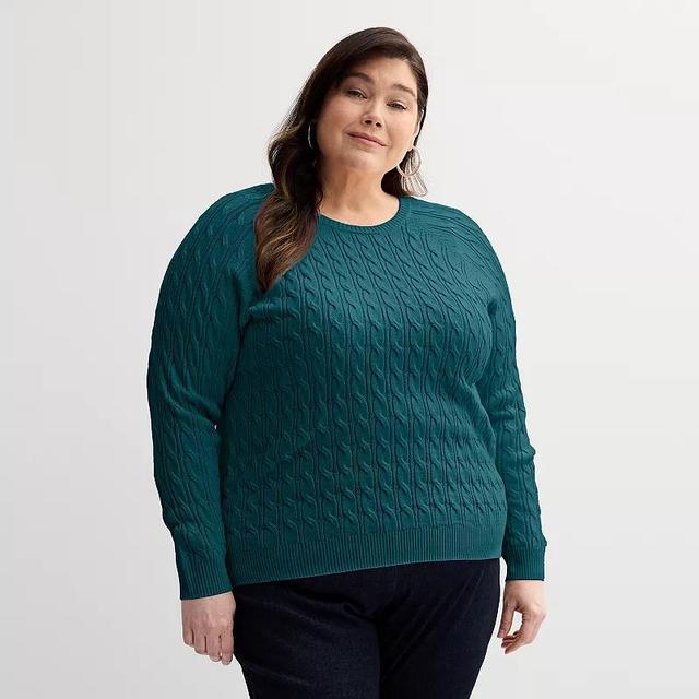 Plus Size Croft & Barrow The Extra Soft Cabled Crew Neck Sweater, Womens Product Image