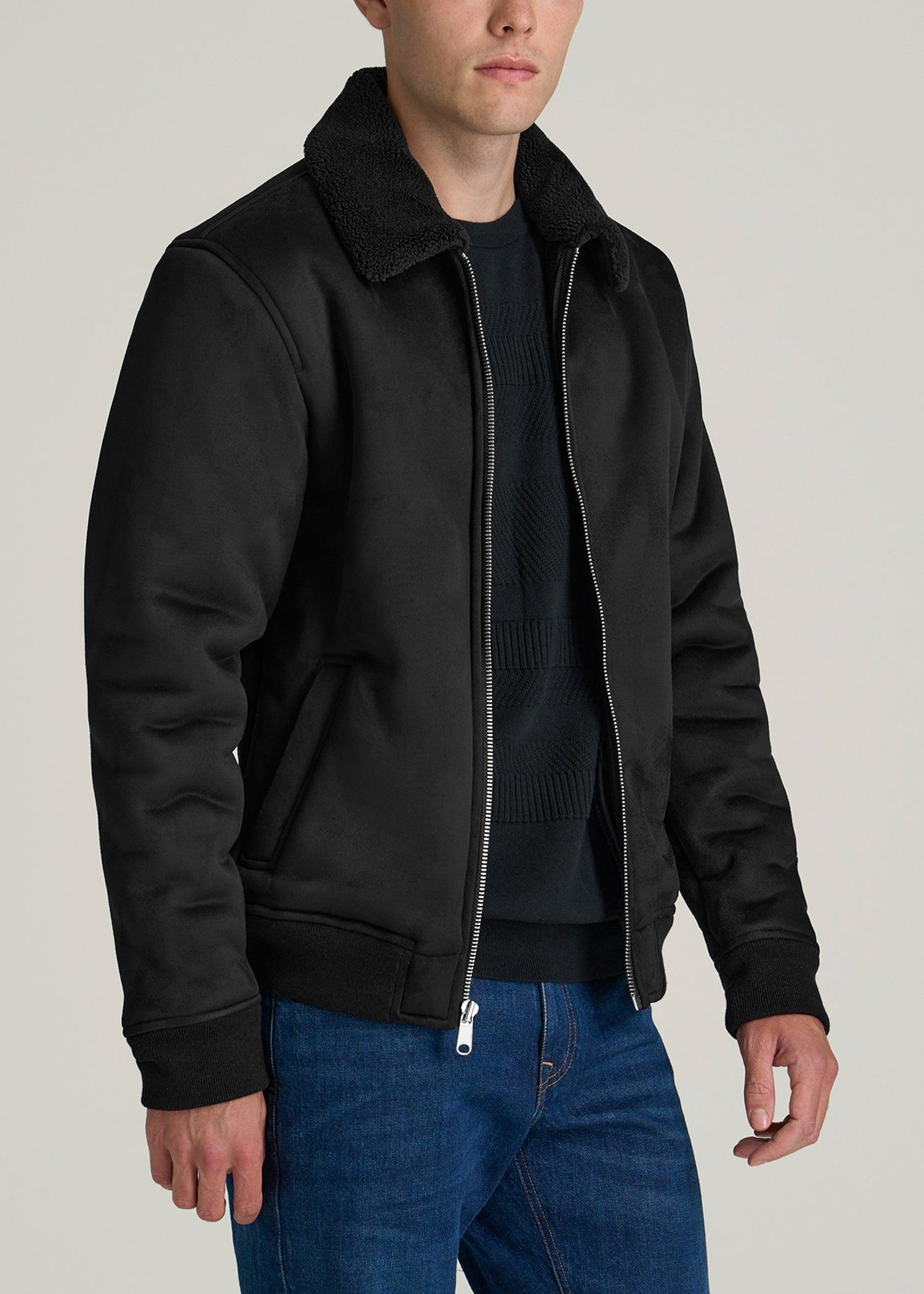 Sherpa Bomber Jacket for Tall Men in Black Product Image