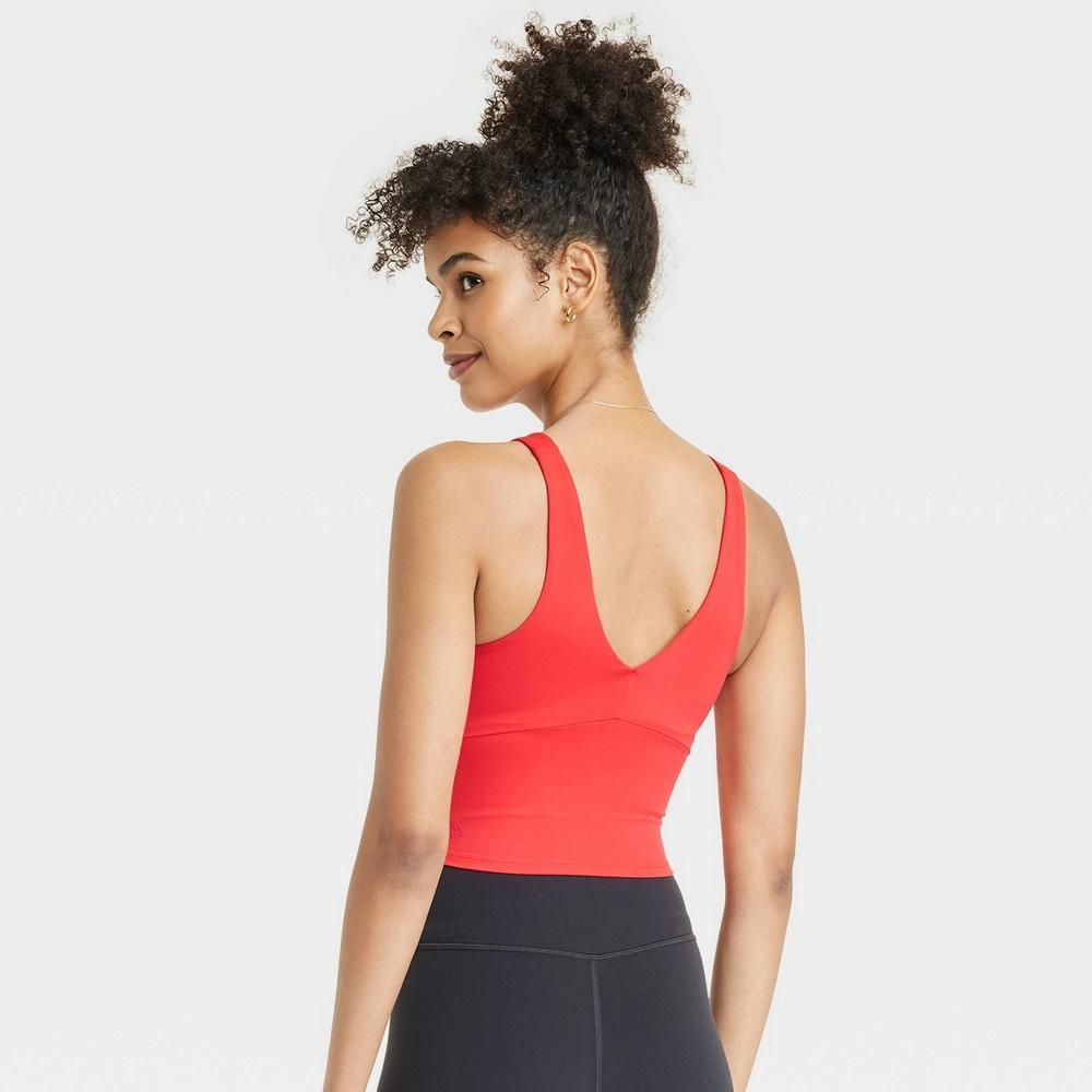 Women's Flex Light Support V-Neck Cropped Sports Bra - All In Motion™ Red M Product Image