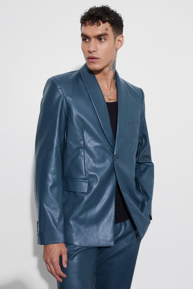 Oversized Shawl Collar Pu Blazer | boohooMAN USA Product Image