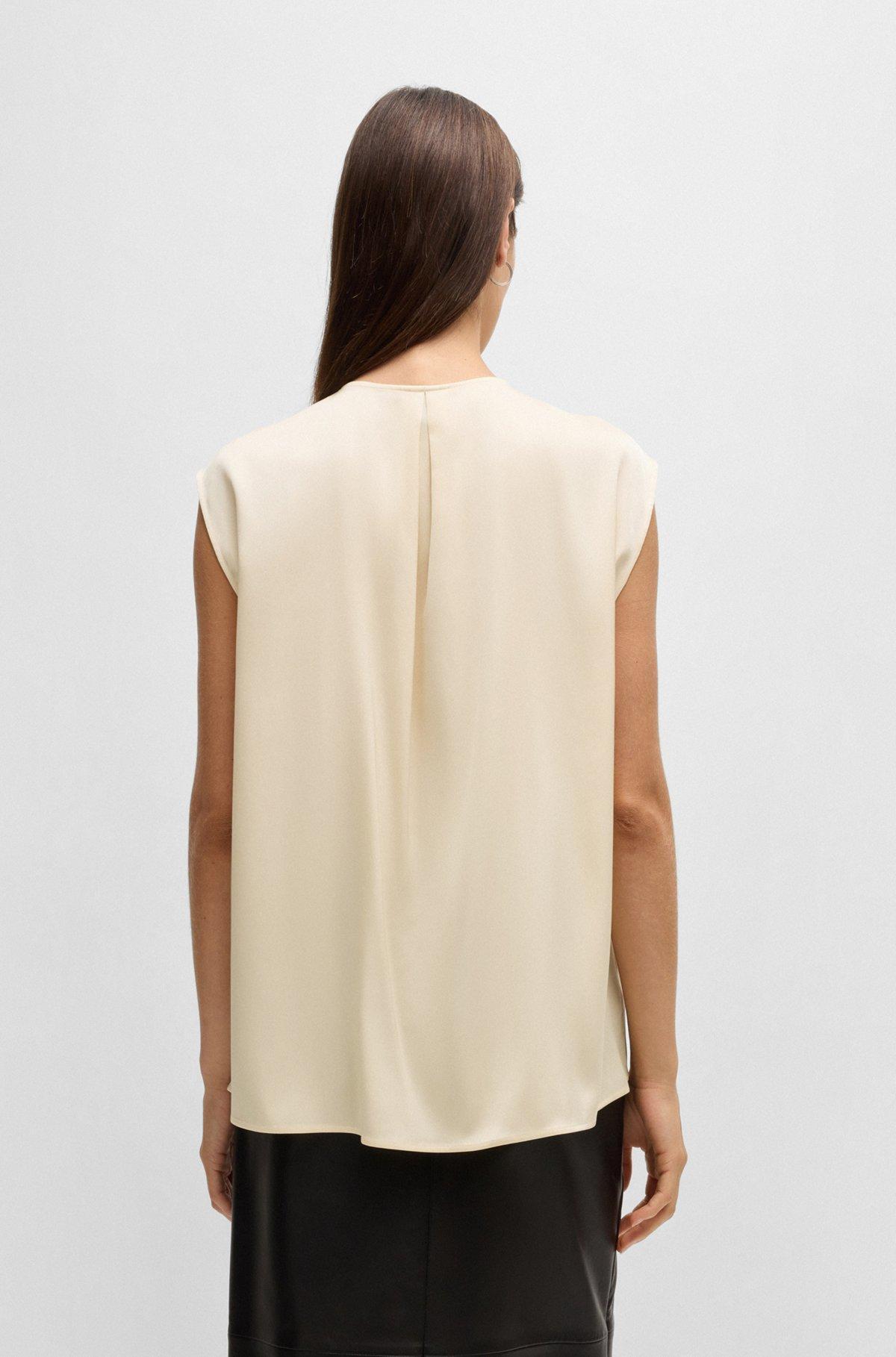 Fitted sleeveless blouse in stretch silk with concealed placket Product Image