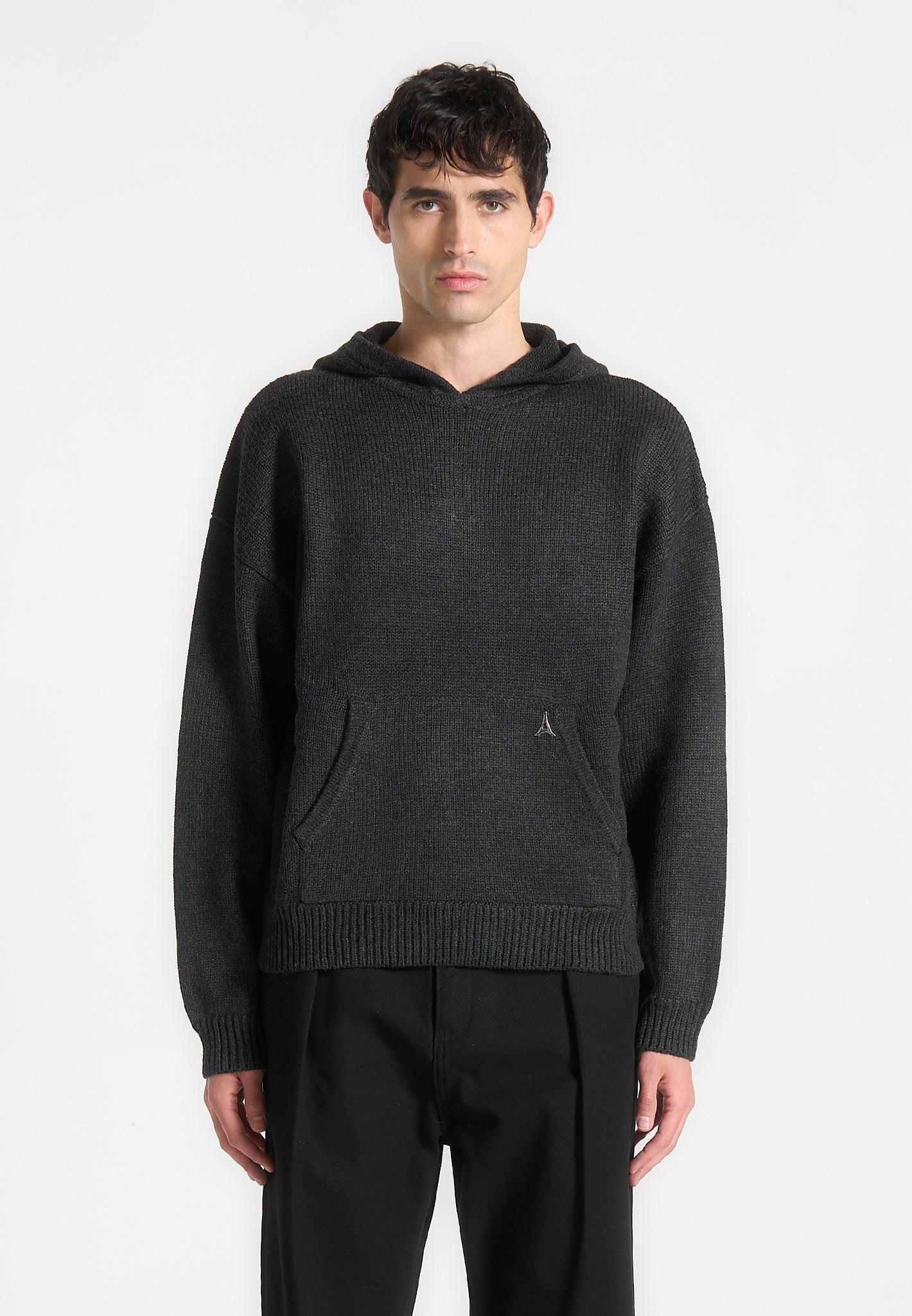 Knitted Hoodie - Black Marl Male Product Image