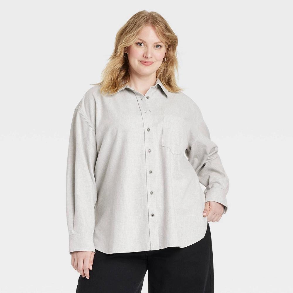 Womens Oversized Flannel Long Sleeve Collared Button-Down Shirt - Universal Thread 1X Product Image