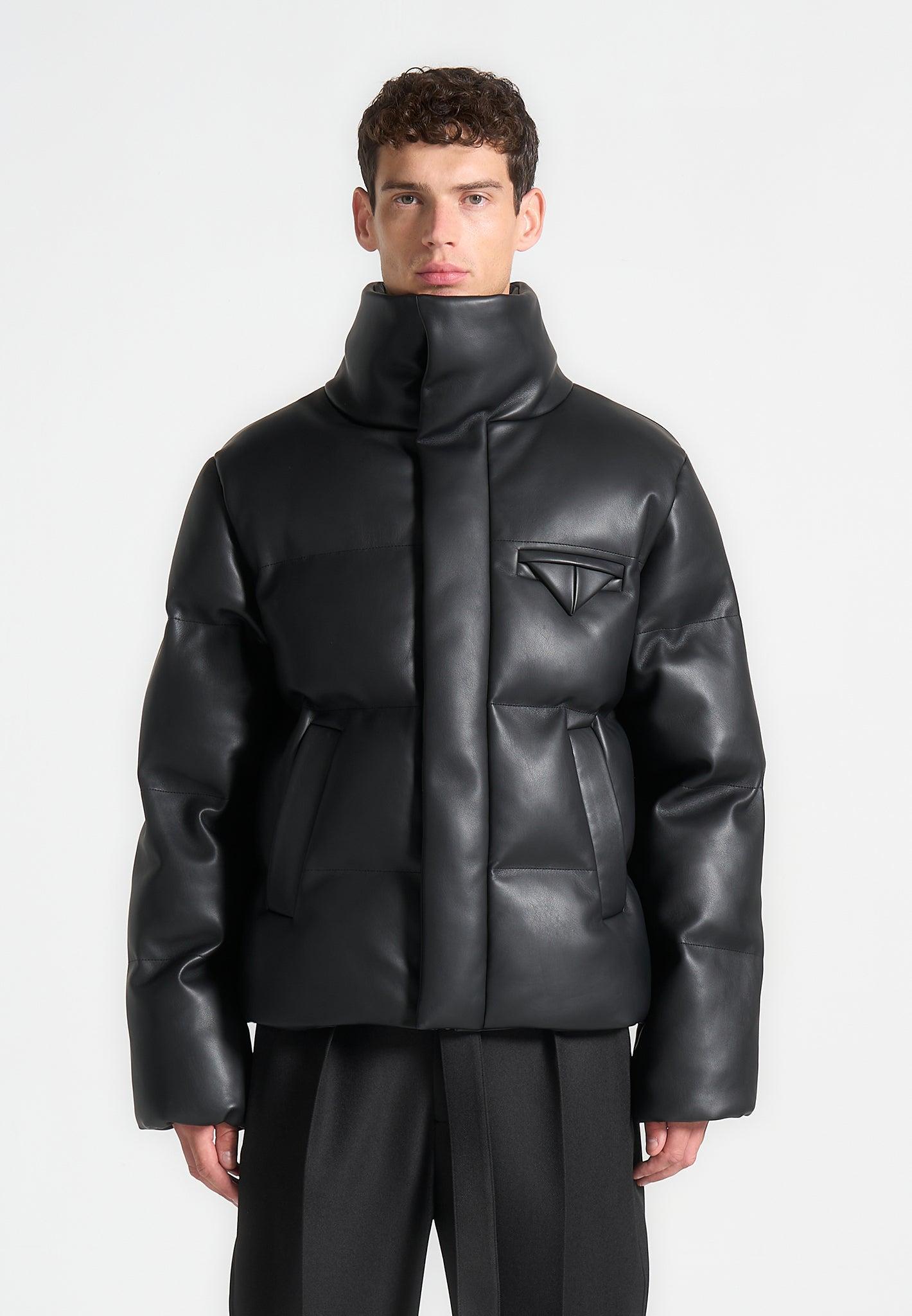 Leather Puffer Jacket - Black Male Product Image