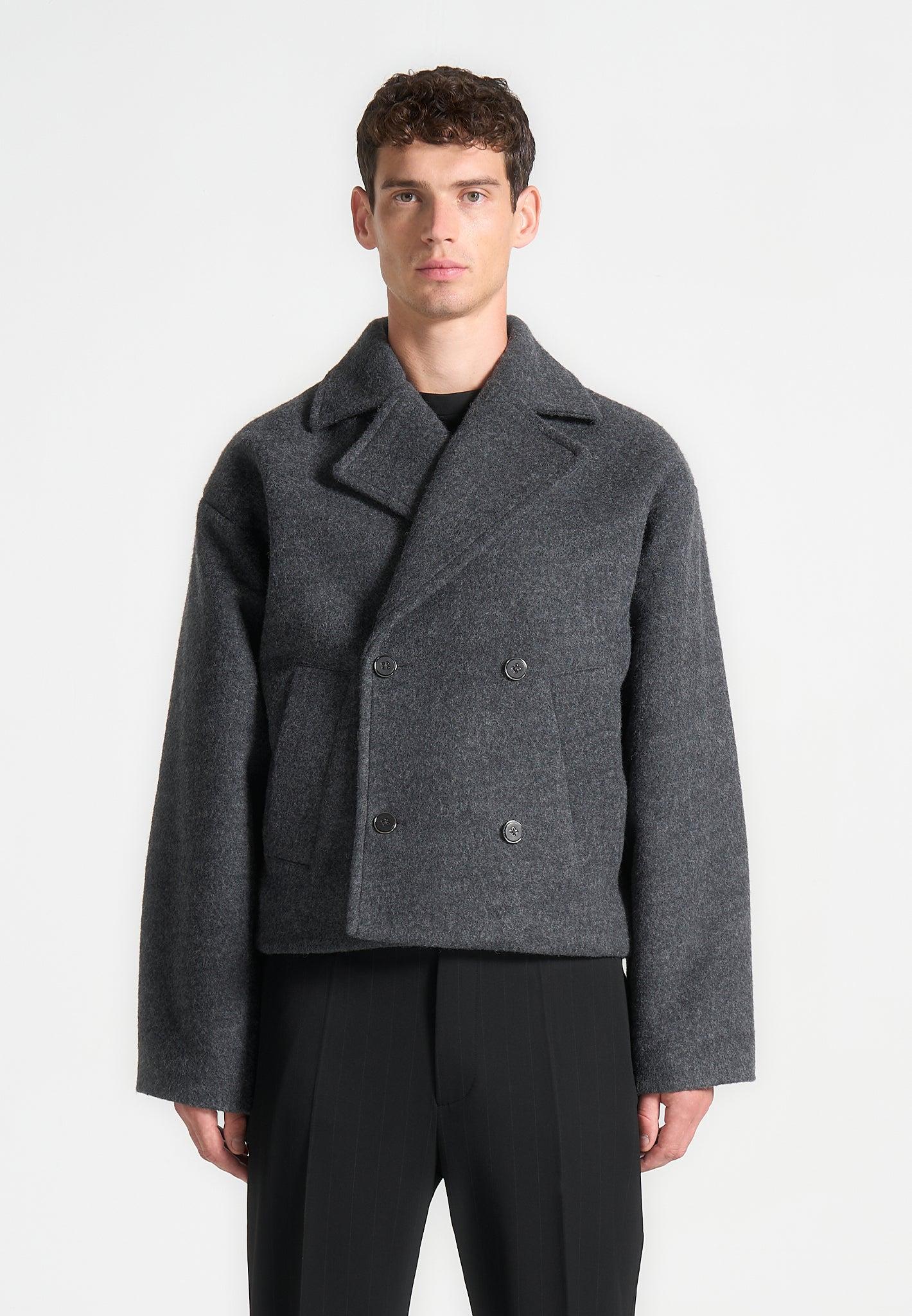 Double Breasted Wool Jacket - Grey Male Product Image