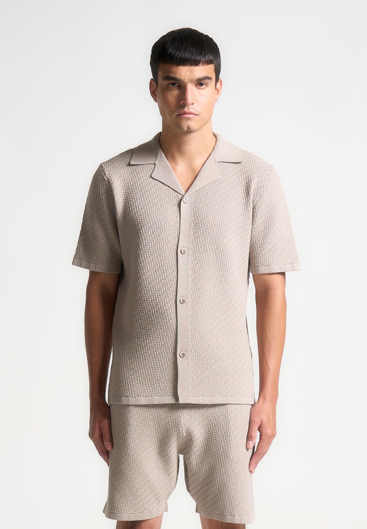 Herringbone Knit Revere Shirt - Taupe Male Product Image