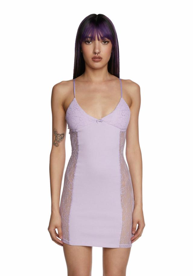 O'Dolly Dearest Sheer Lace Panel Mini Dress - Purple Product Image