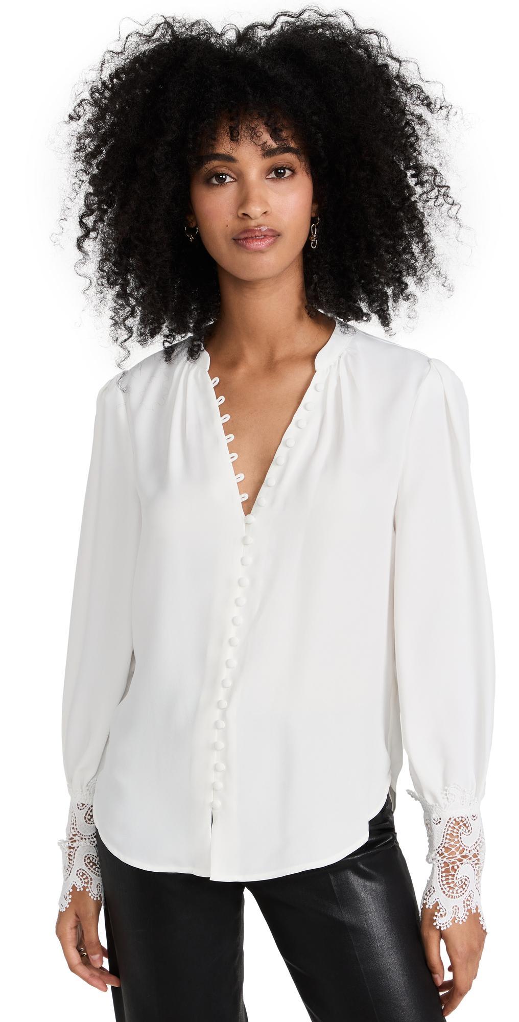 L AGENCE Ava Lace Cuff Blouse In White Product Image