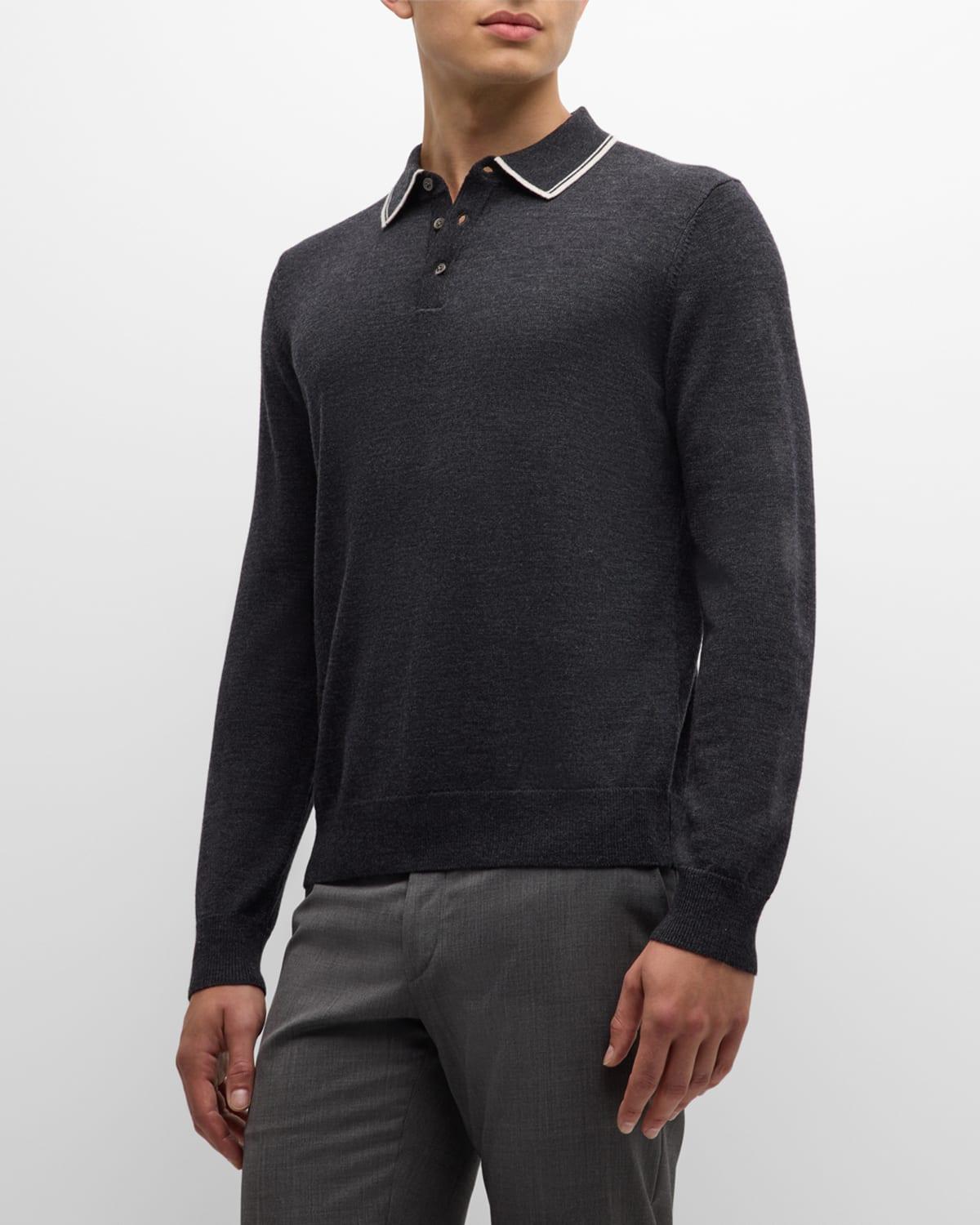 Mens Tipped Wool Polo Sweater Product Image