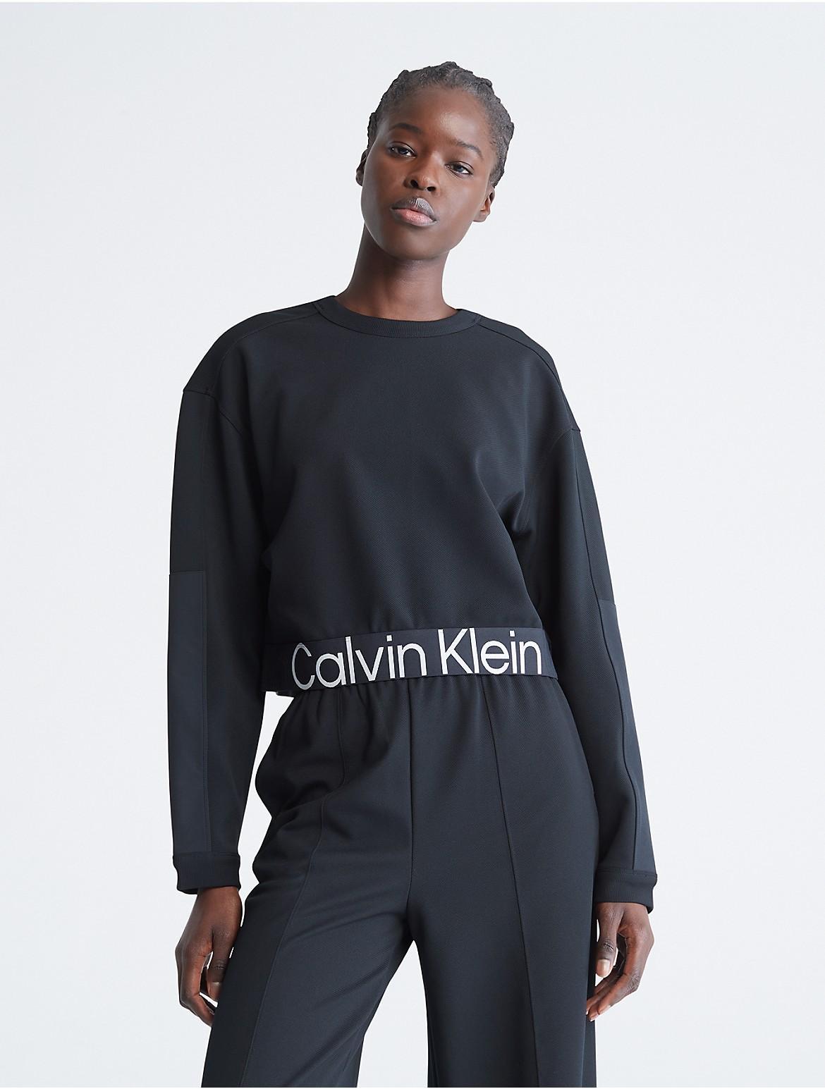 Calvin Klein Womens CK Sport Active Icon Cropped Crewneck Sweatshirt - Black - S Product Image