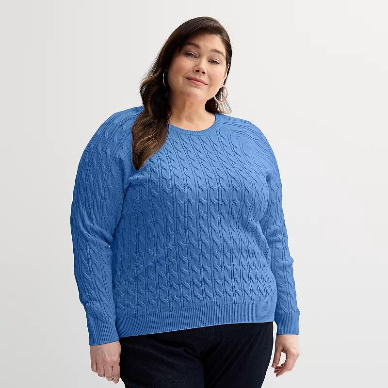 Plus Size Croft & Barrow The Extra Soft Cabled Crew Neck Sweater, Womens Product Image