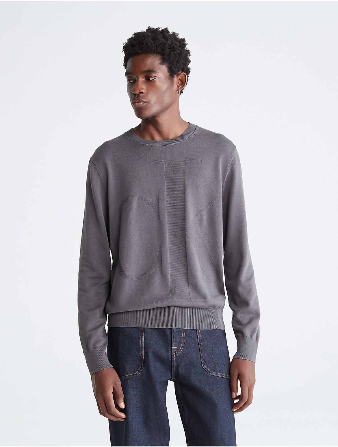 Calvin Klein Men's Smooth Cotton Monogram Logo Sweater - Black - L Product Image