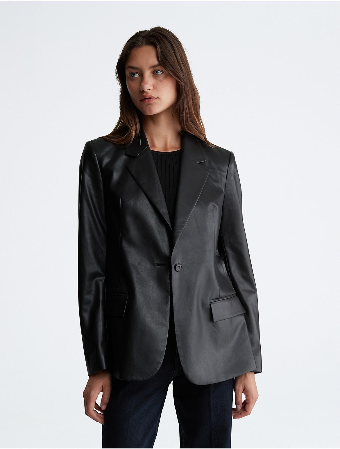 Calvin Klein Womens Faux Leather Blazer - Black - XS product image