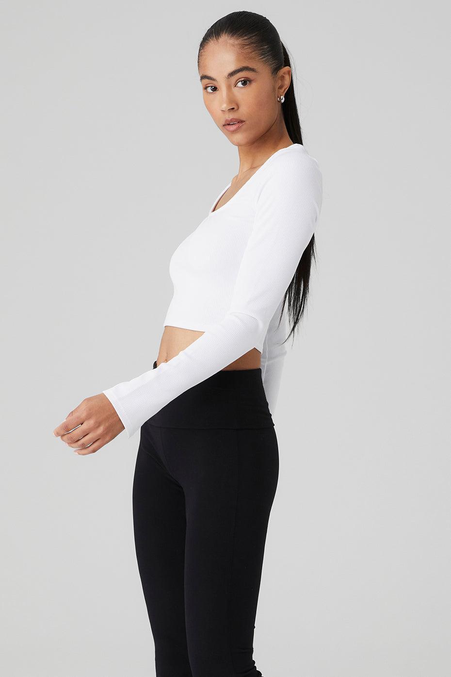 Alosoft Ribbed Show Stopper Long Sleeve Top - White Female Product Image