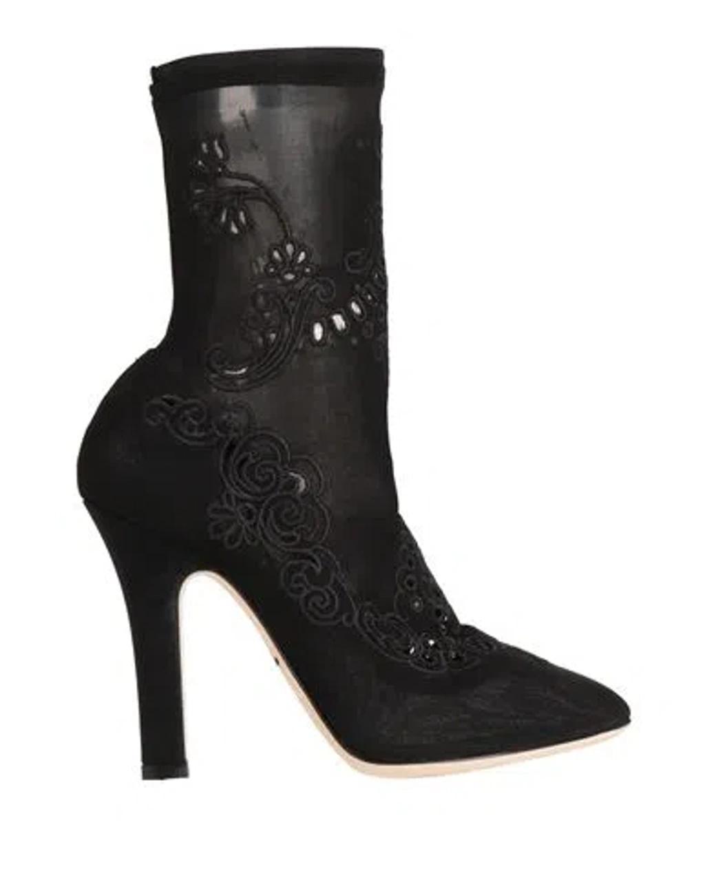 DOLCE & GABBANA Black Stretch Pumps Boots Floral Lace Shoes product image