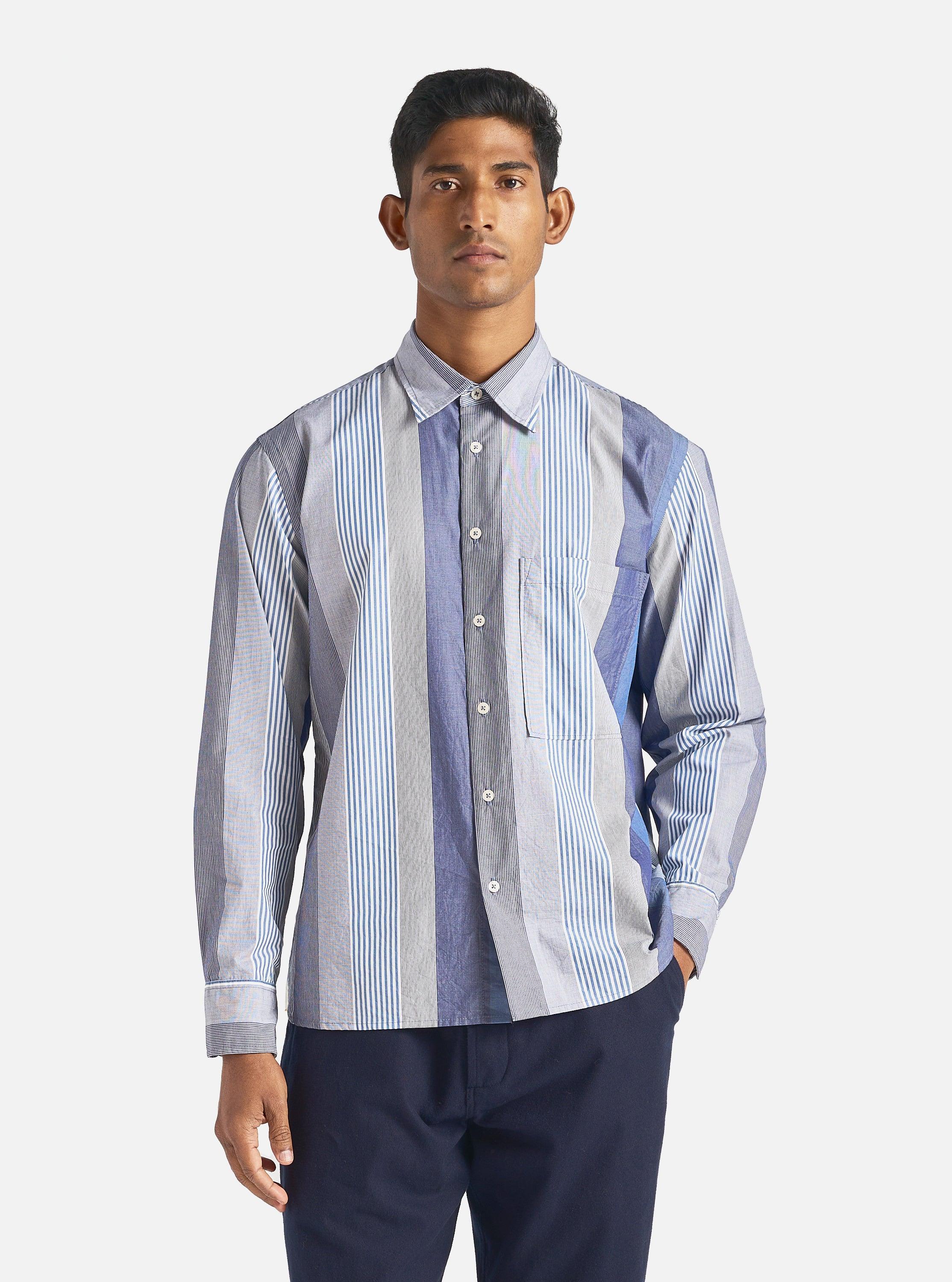 Universal Works Square Pocket Shirt in Blue Multi Stripe Cotton Product Image