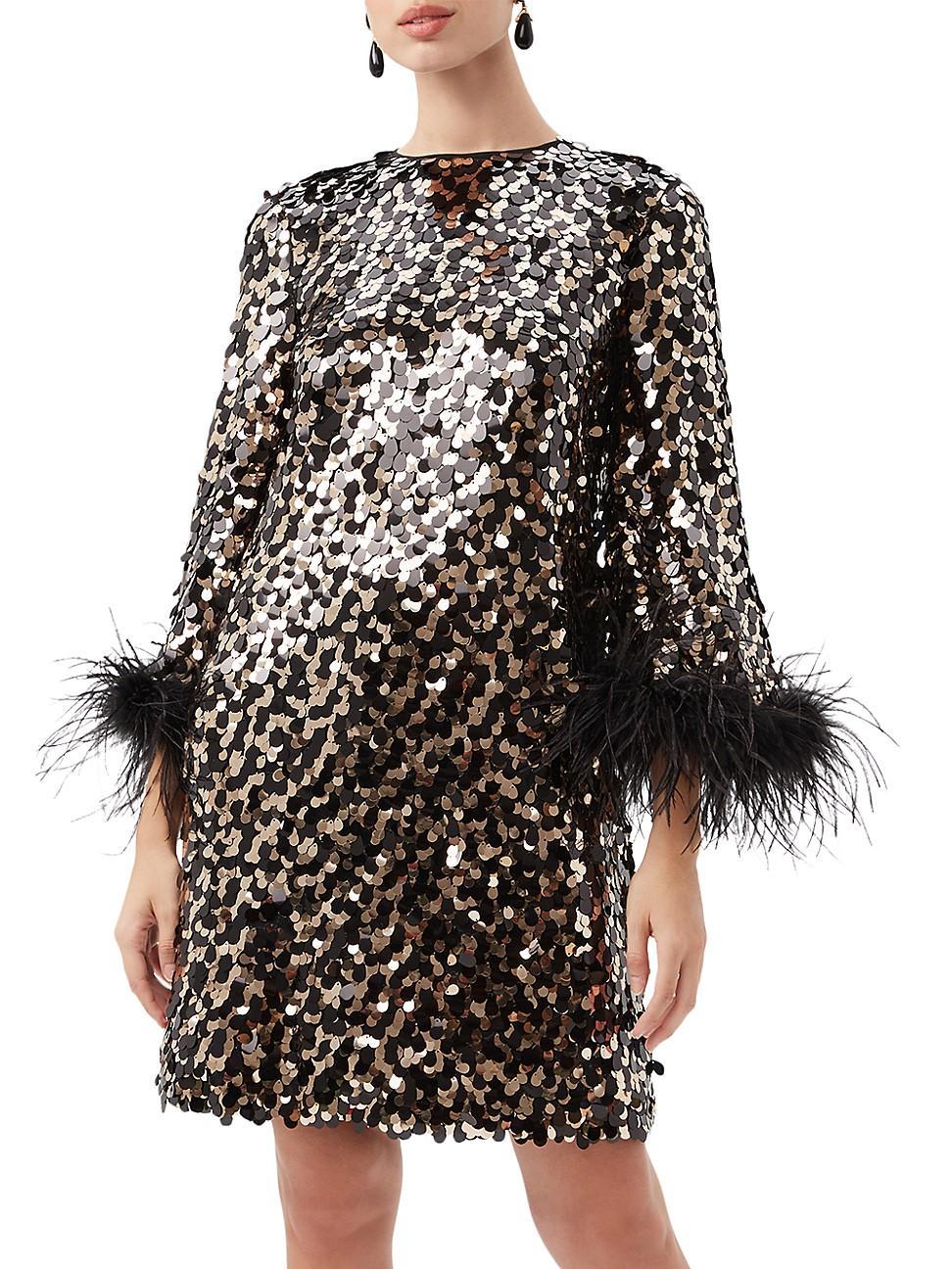 Womens Juliet Sequin & Feather Shift Minidress Product Image