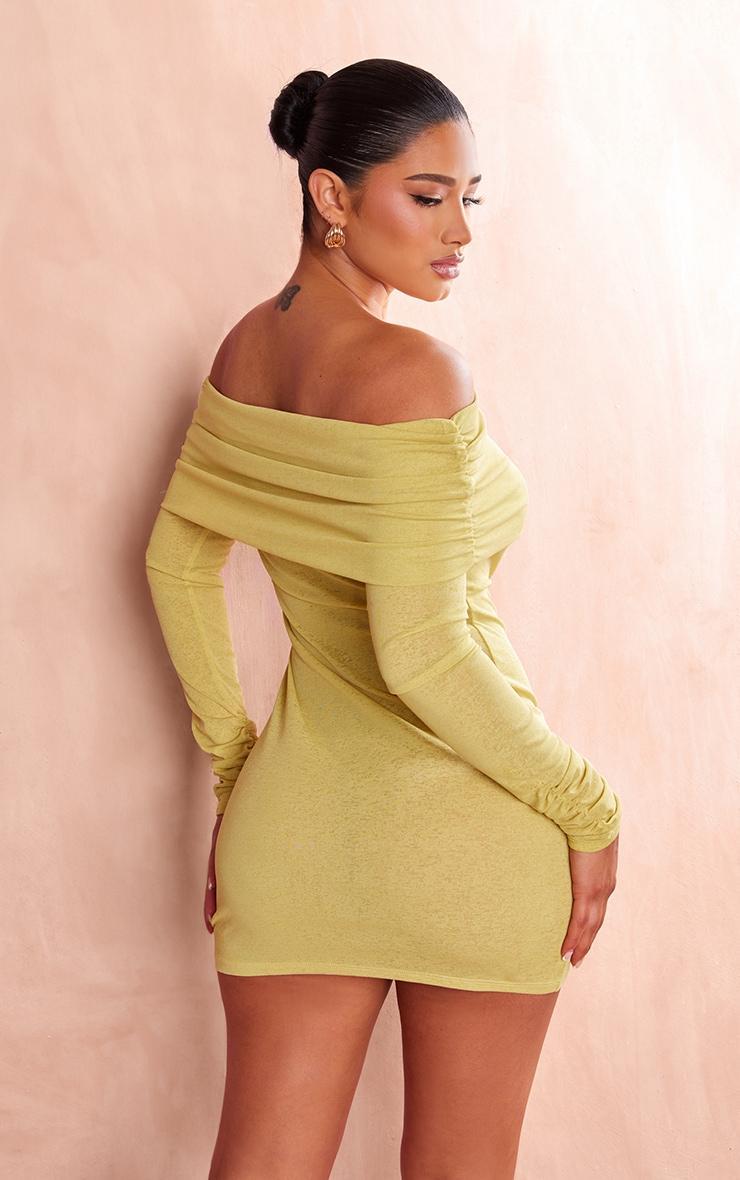 Shape Olive Sheer Mesh Foldover Bardot Dress Product Image