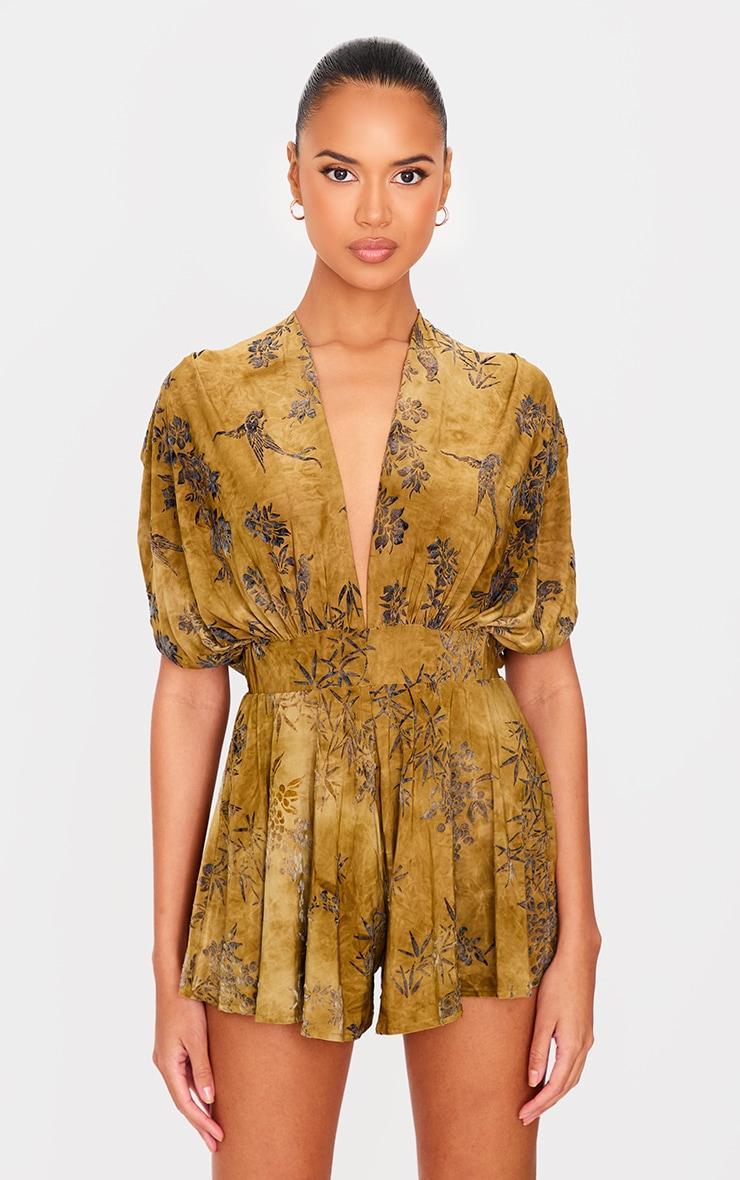 Olive Devore Sleeveless Plunge Romper Product Image