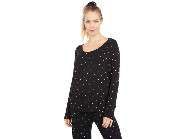 Plush Ultra Soft Heart Jersey Pajama + Scrunchie Set (Black Multi) Women's Pajama Sets Product Image