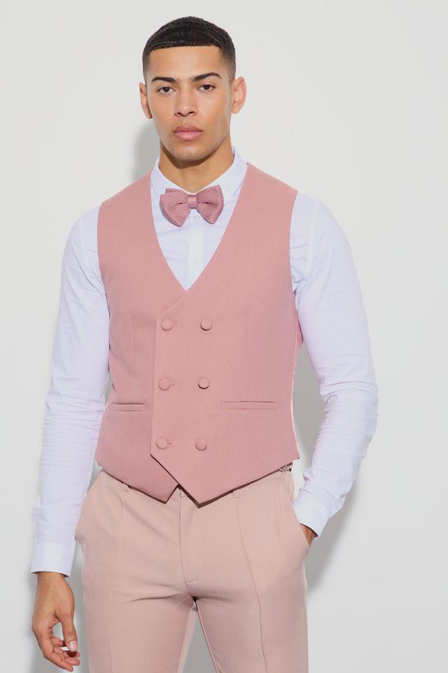 Textured Double Breasted Waistcoat | boohooMAN USA Product Image