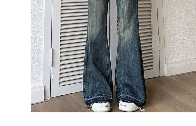 High Waist Washed Straight-Fit Boot-Cut Jeans Product Image