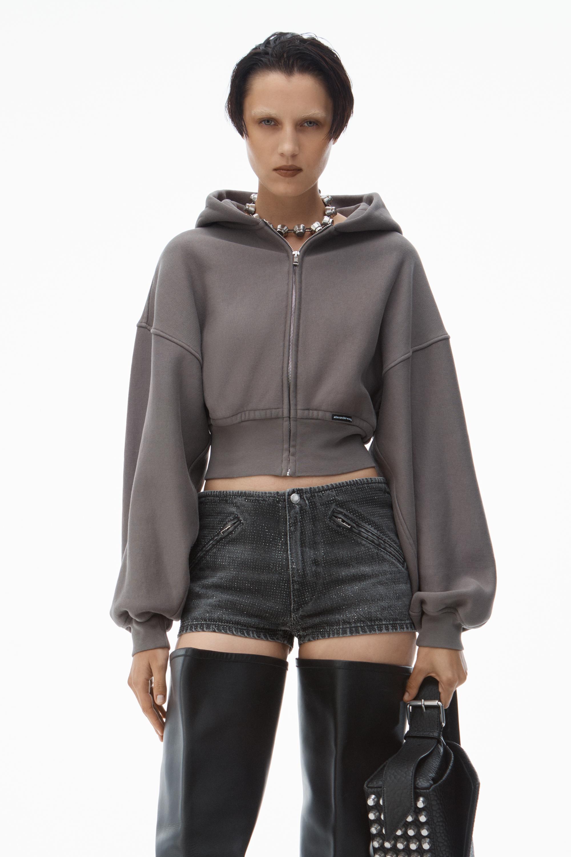 Cropped Zip Up Hoodie In Classic Cotton Terry Product Image