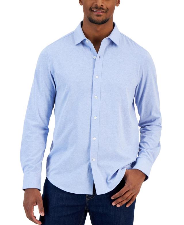 Alfani Mens Classic-Fit Heathered Jersey-Knit Button-Down Shirt, Created for Macys Product Image