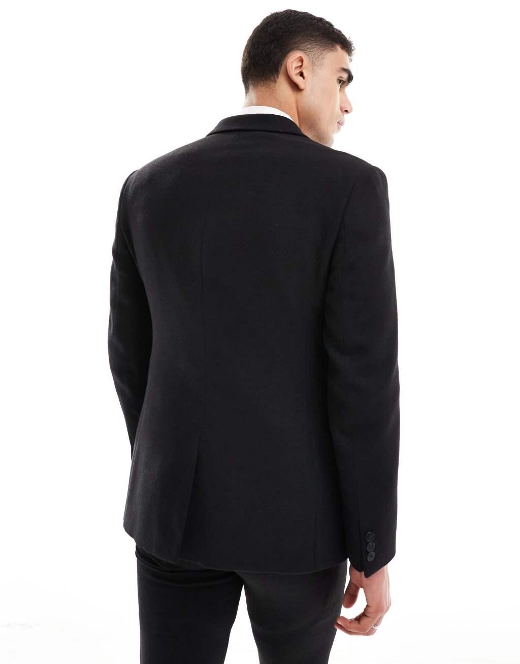 ASOS DESIGN slim fit wool mix suit jacket in black twill Product Image