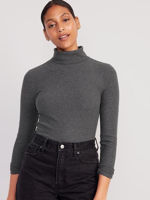 Fitted Plush Rib-Knit Turtleneck Product Image