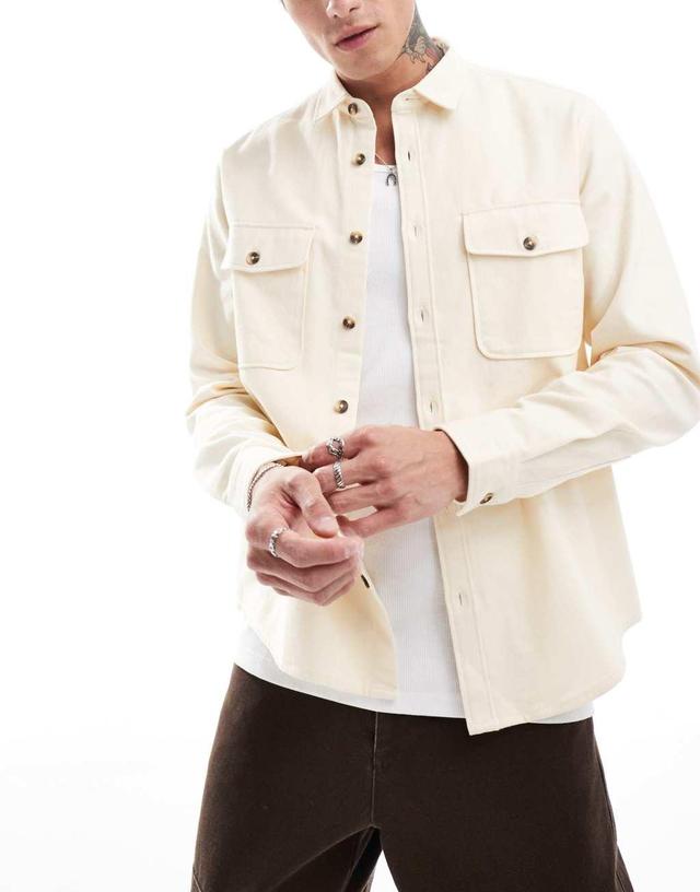 ASOS DESIGN cotton overshirt in beige  Product Image