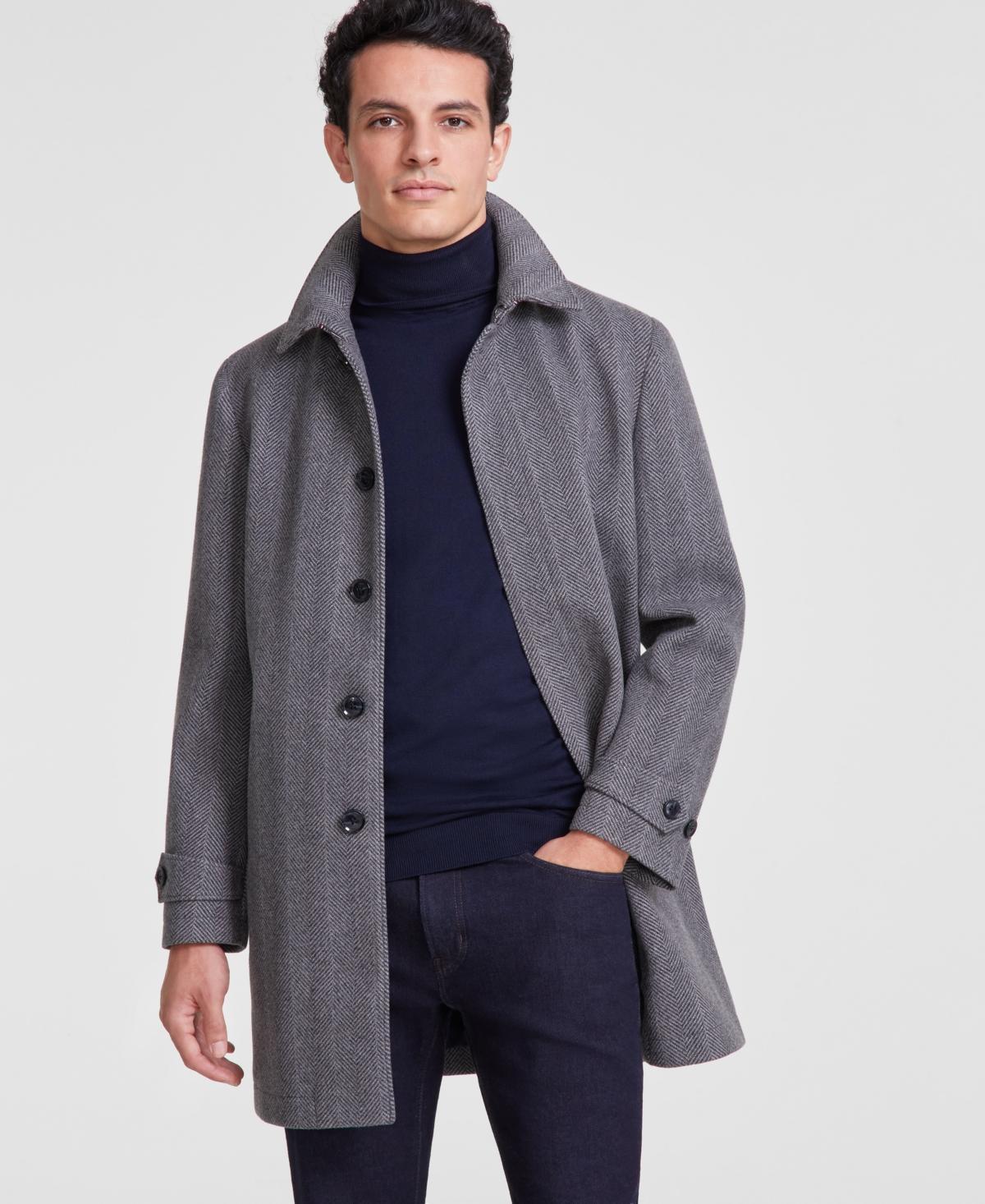 Tommy Hilfiger Mens Herringbone Charcoal Overcoat product image