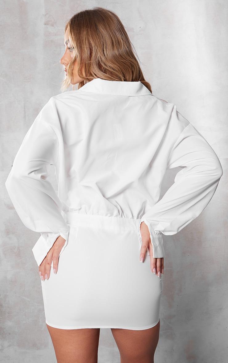 White Cut Out Pocket Long Sleeve Shirt Dress Product Image